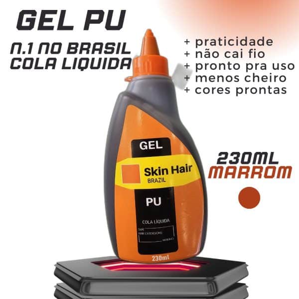 cola liquida, gel pu skinhairbrazil, 230 ml marrom